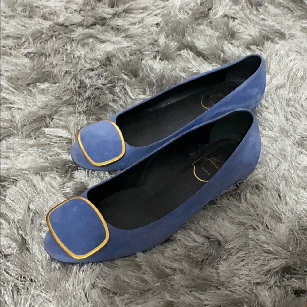 Blue suede flats